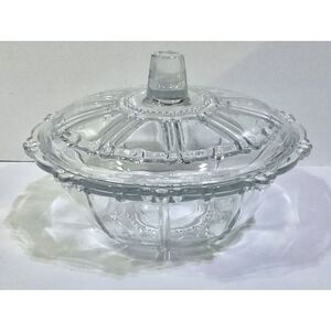 Vintage Federal Glass Clear Round Covered Candy Dish w/ Lid